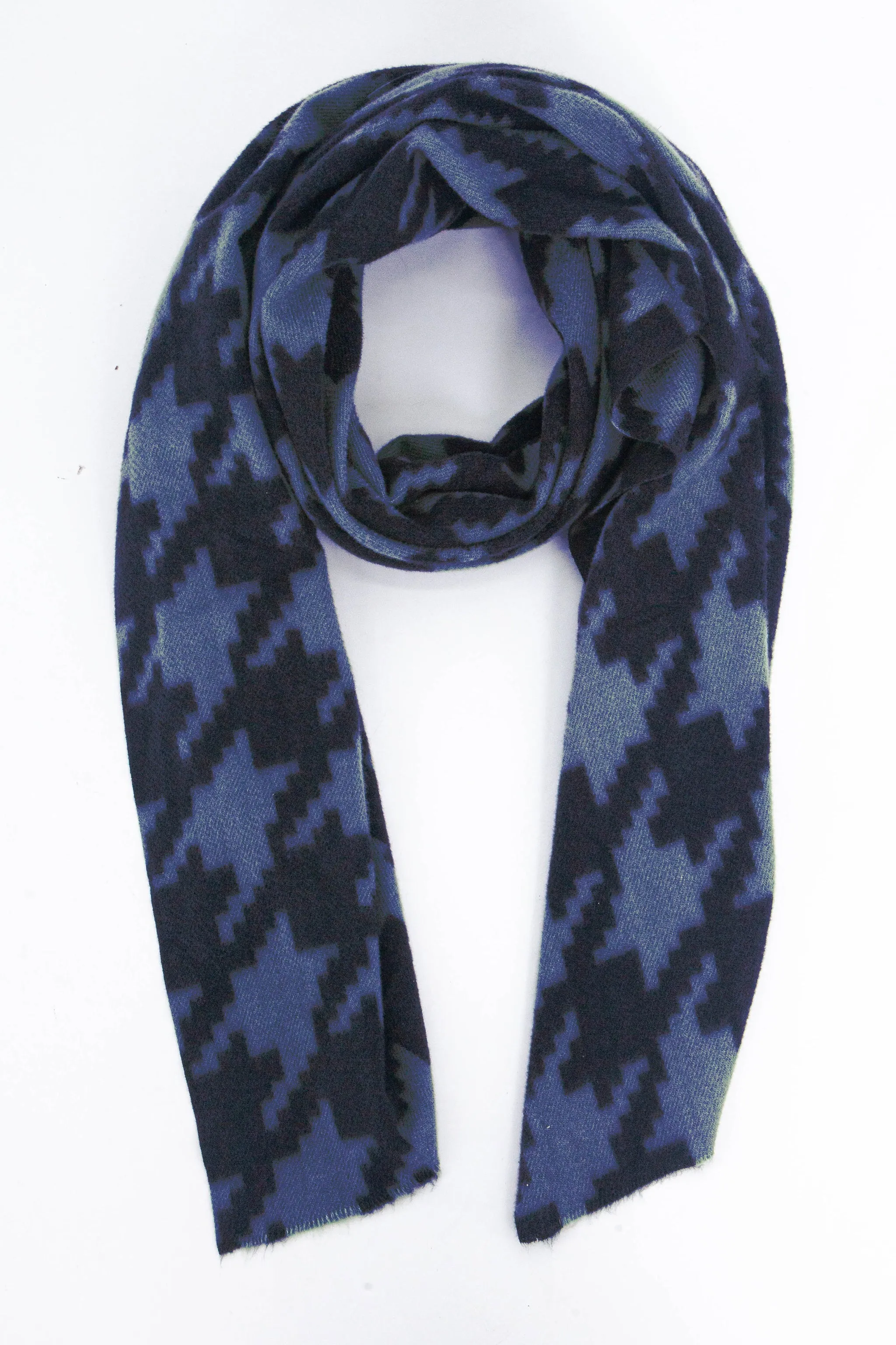 Melanie Midweight Scarf - Blue, Large Houndstooth