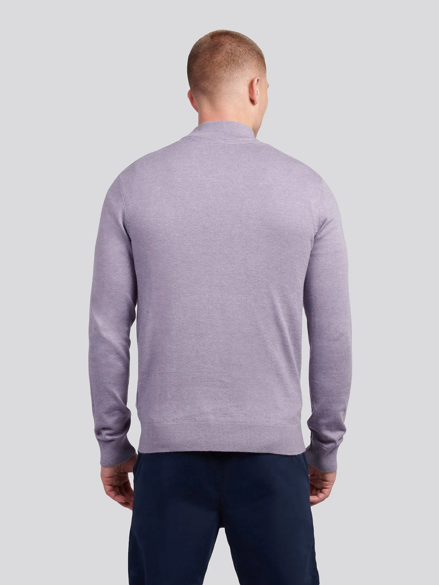 Mens Cotton Funnel Neck 1/4 Zip Knit in Dusk