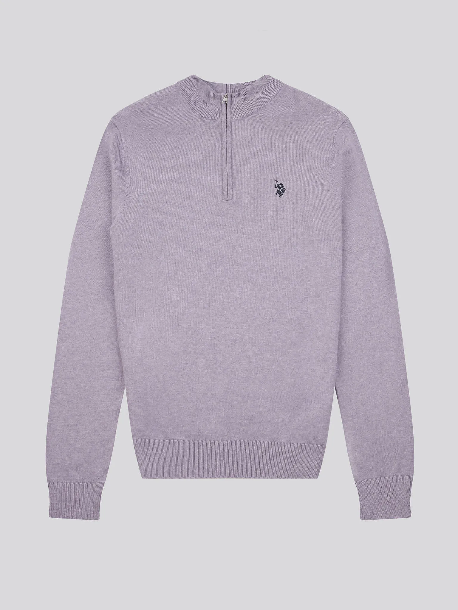 Mens Cotton Funnel Neck 1/4 Zip Knit in Dusk