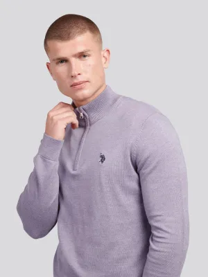 Mens Cotton Funnel Neck 1/4 Zip Knit in Dusk