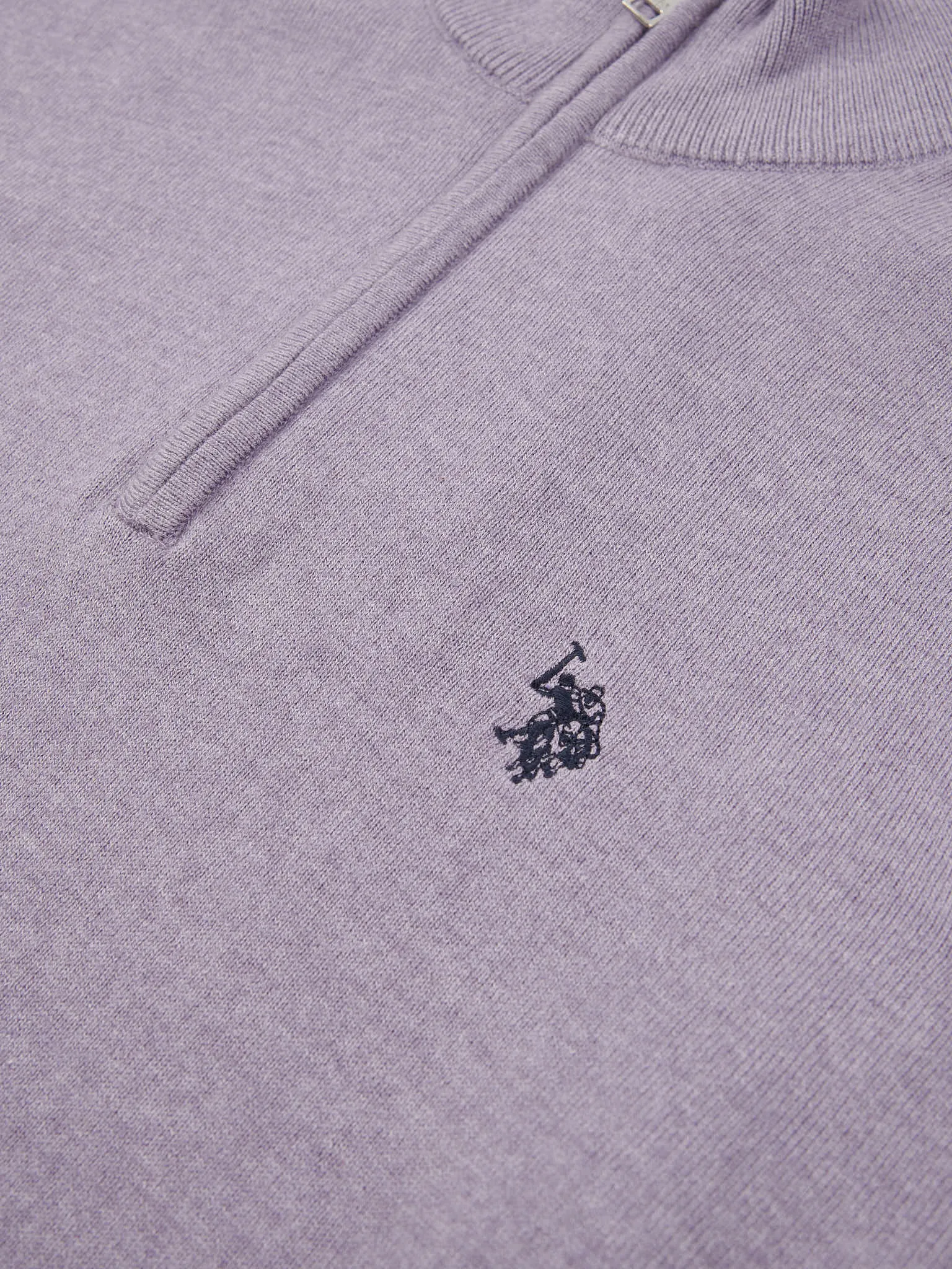 Mens Cotton Funnel Neck 1/4 Zip Knit in Dusk