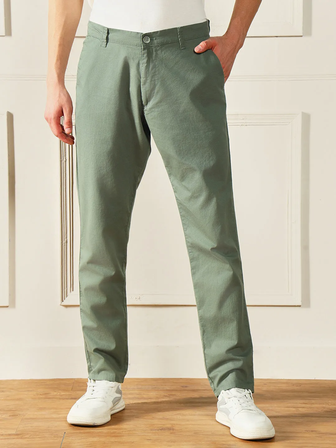 Men's Moss Green Solid Chinos