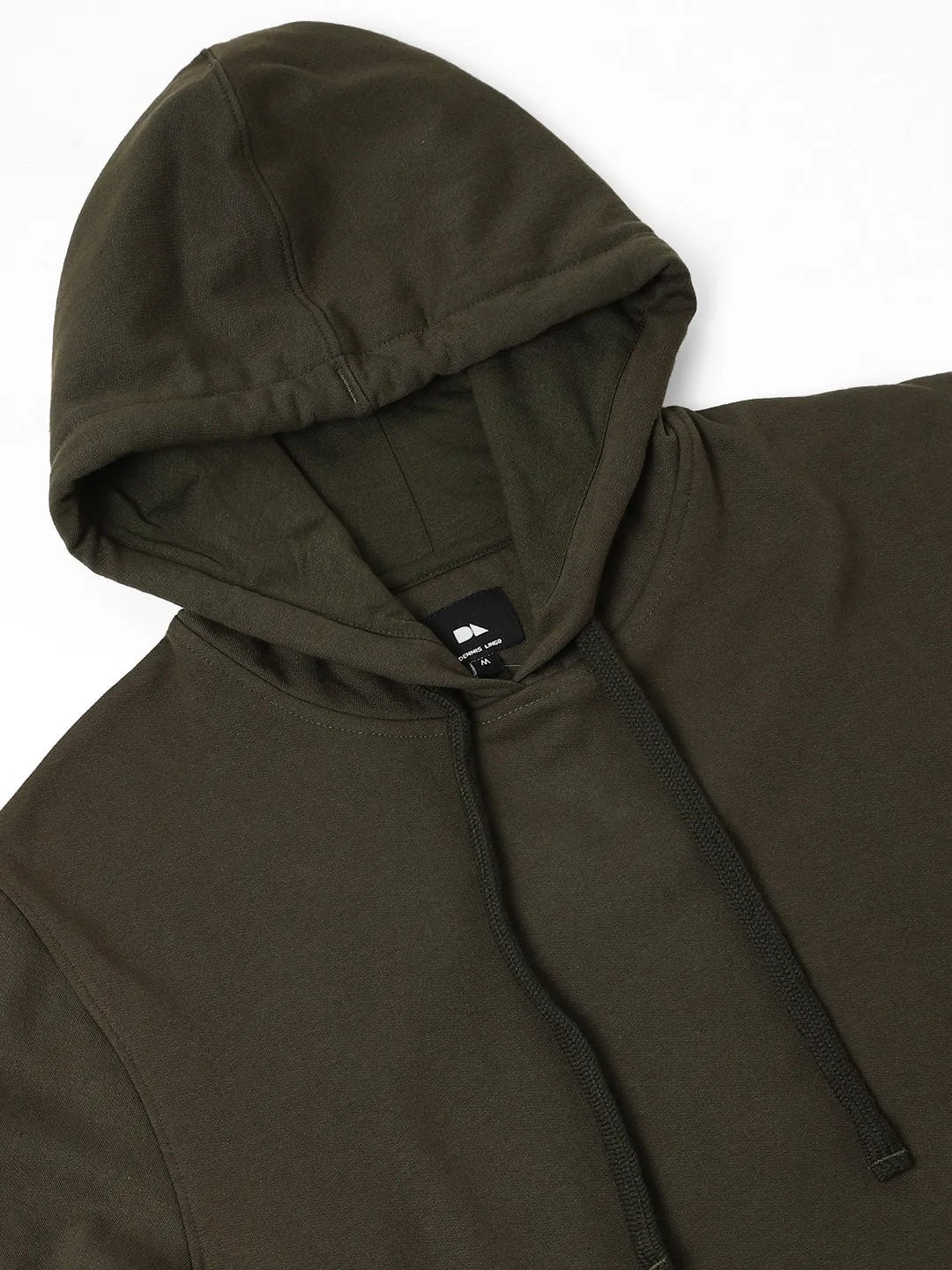 Men's Olive Striped Sleeves Hooded Sweatshirt