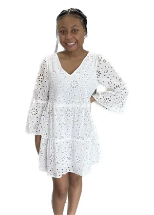 Meredith Eyelet Dress in White