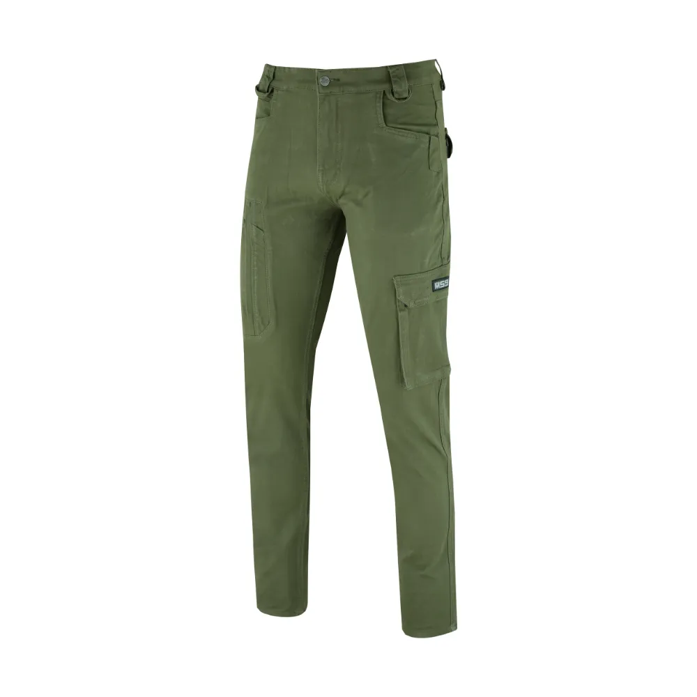 MS9 K1 Olive Mens Cargo Slim Fit Stretch Work Pants