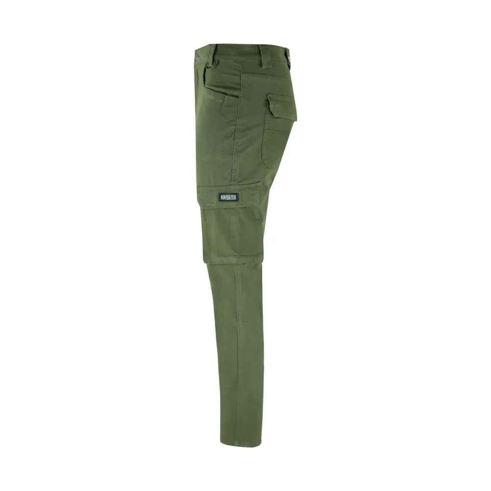 MS9 K1 Olive Mens Cargo Slim Fit Stretch Work Pants