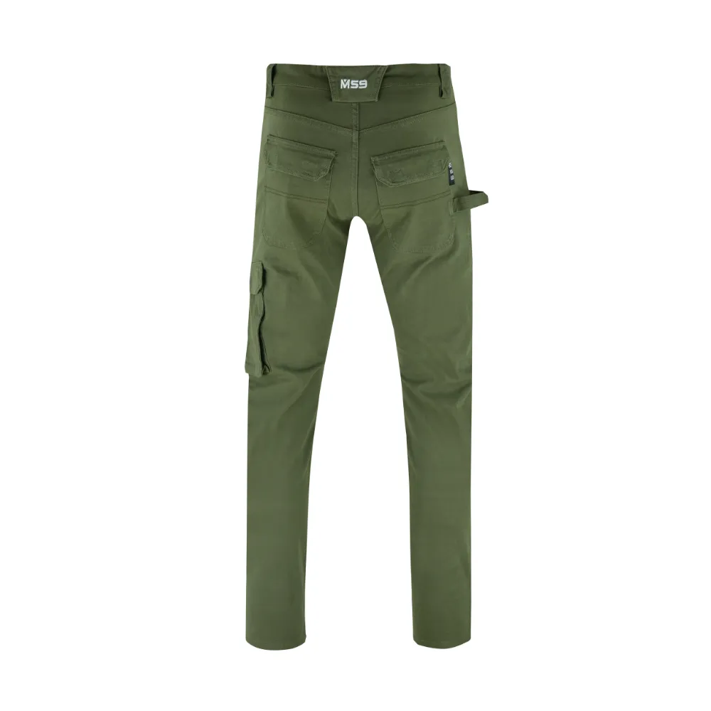 MS9 K1 Olive Mens Cargo Slim Fit Stretch Work Pants
