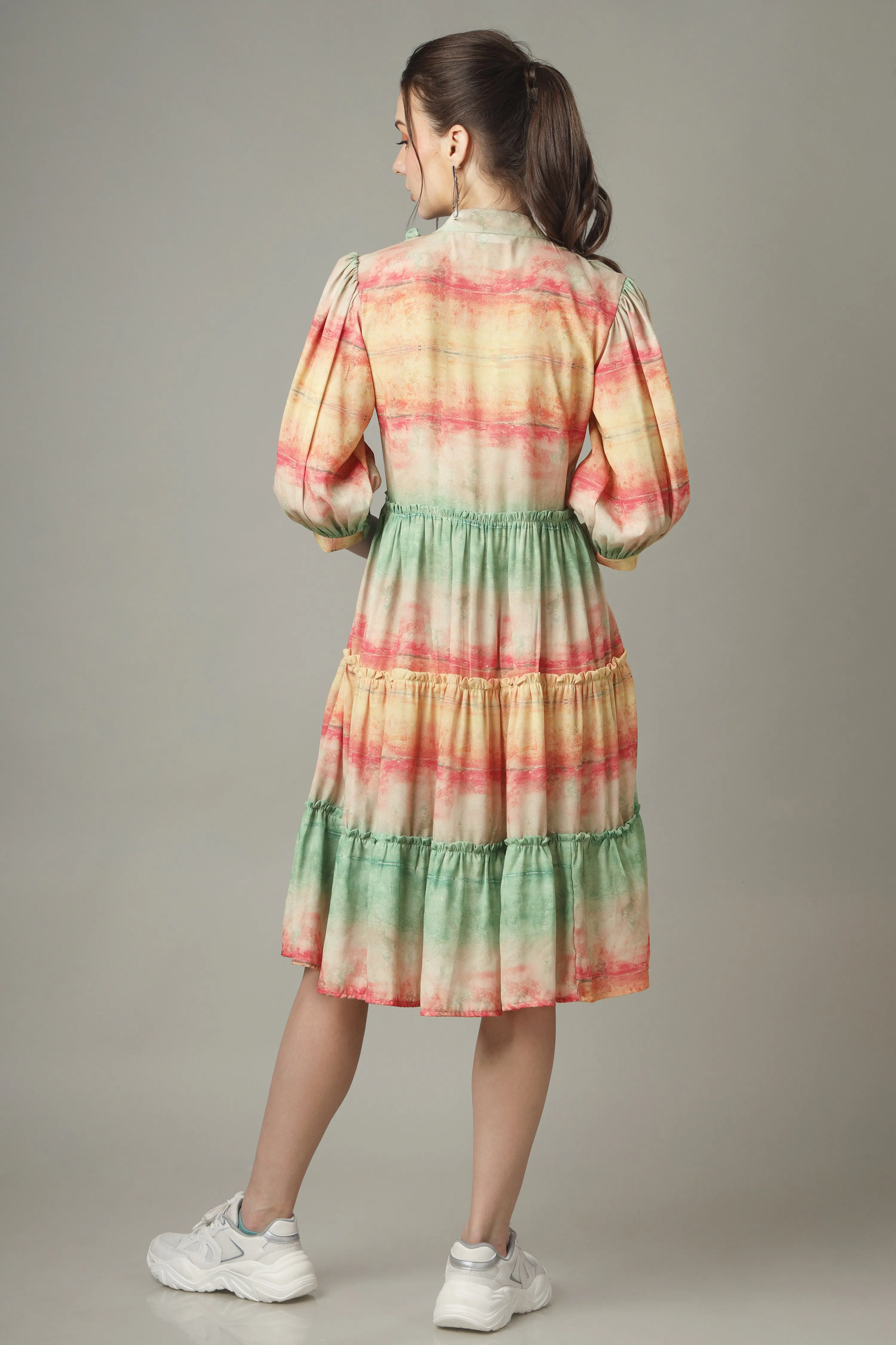 Multi-Color Button Down Tiered Shirt Dress