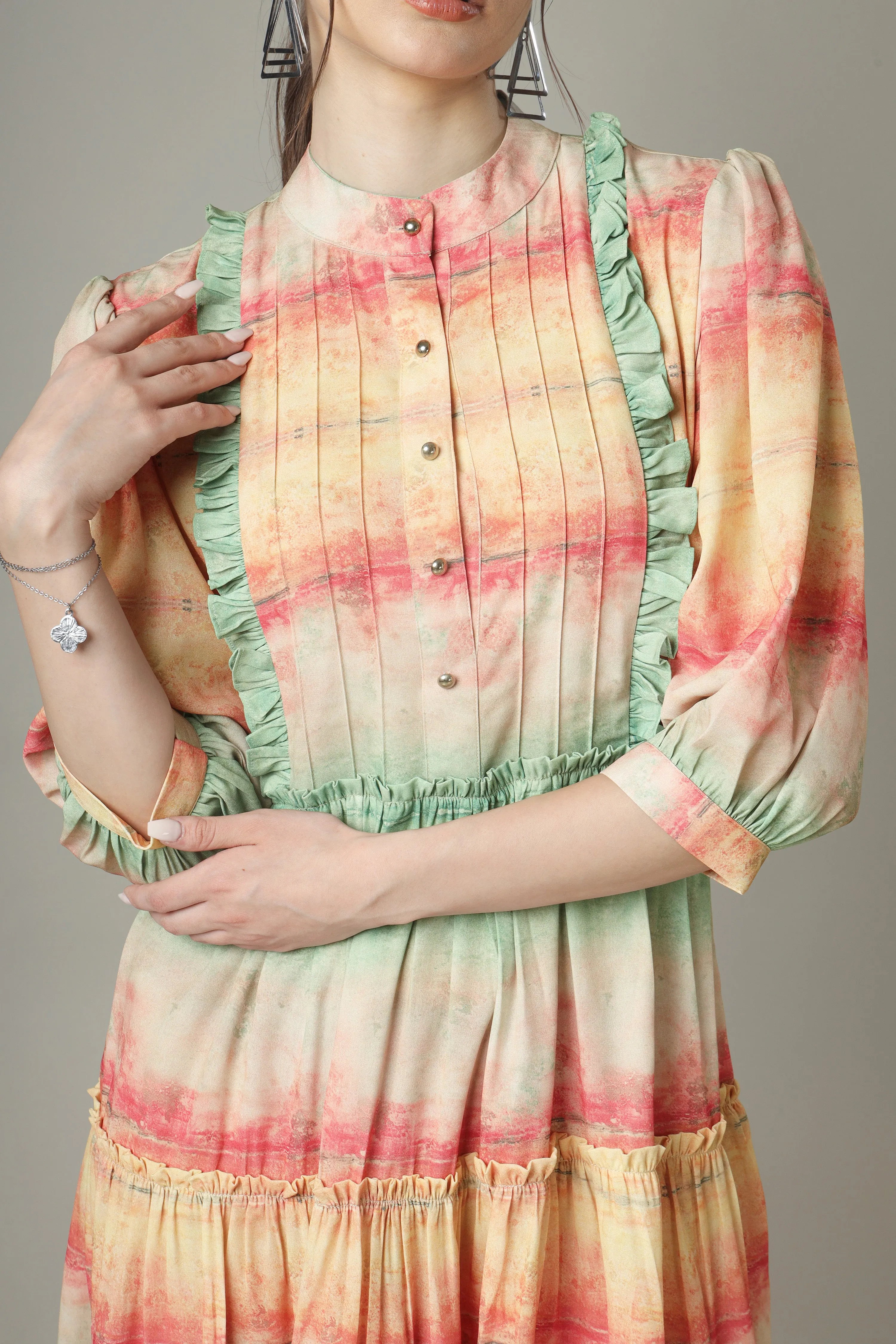 Multi-Color Button Down Tiered Shirt Dress