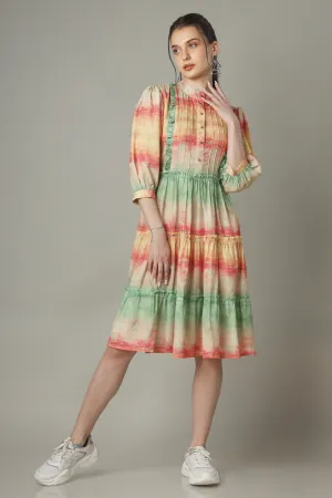 Multi-Color Button Down Tiered Shirt Dress