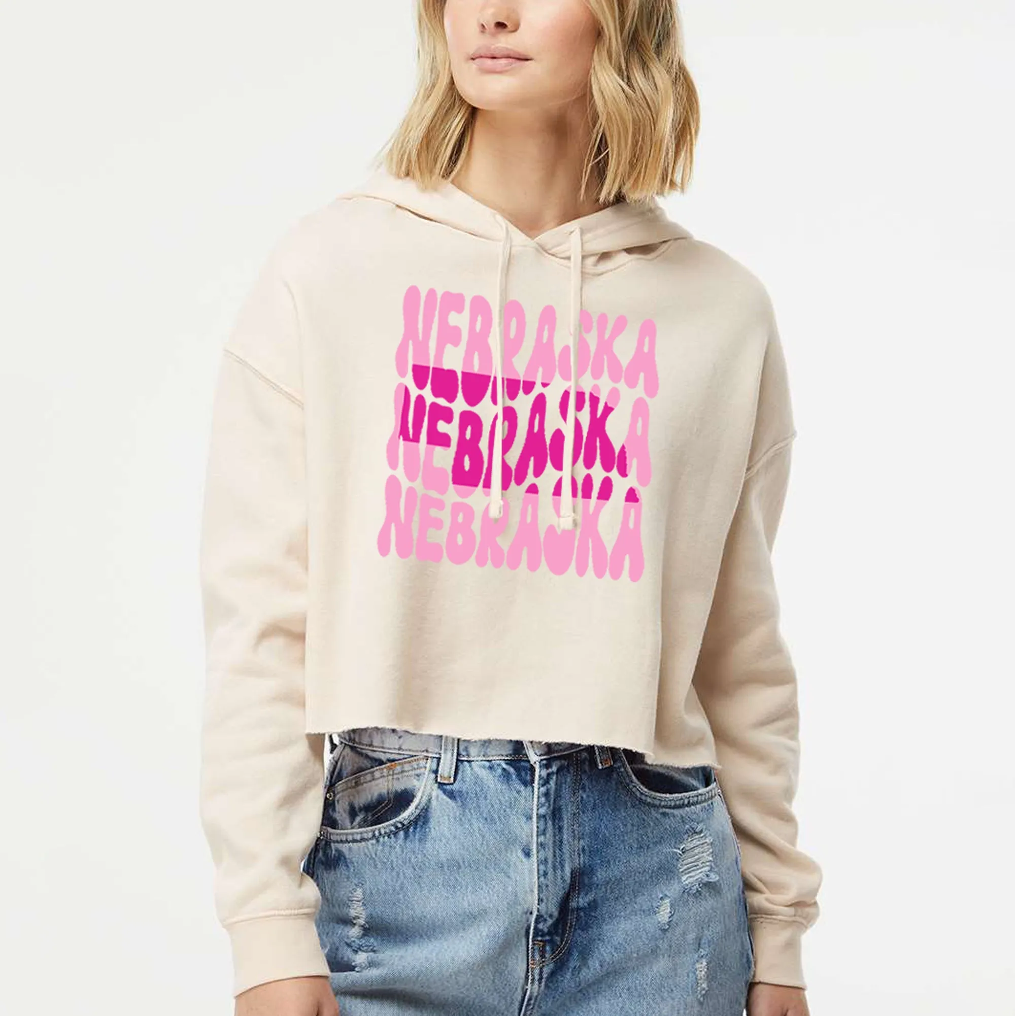 Nebraska Wave Women's Lightweight Crop Hoodie - Bone
