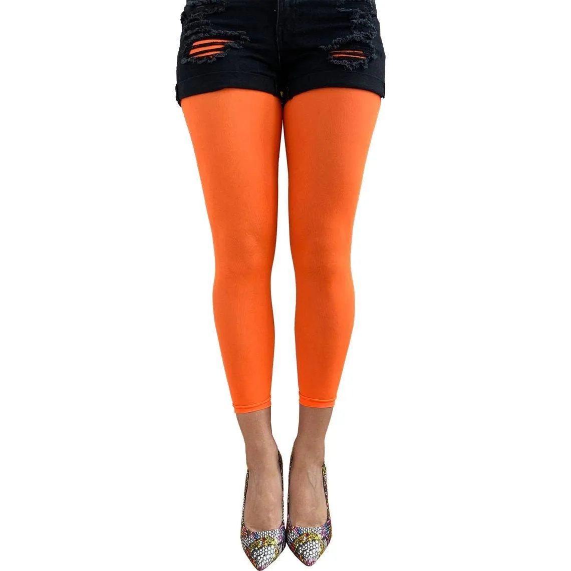 Neon Orange Opaque Footless Tights