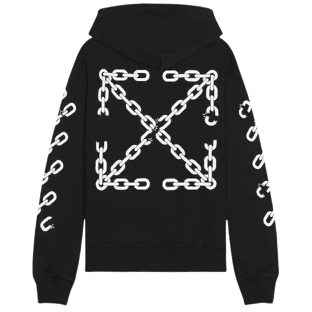 Off White Chain Arrow Design Slim Fit Black Hoodie