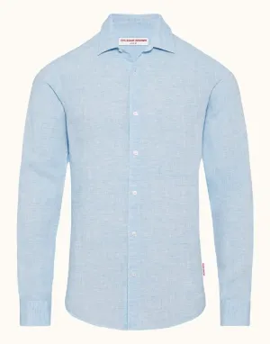 Pale Blue and White Collared Tailored Giles Linen Shirt