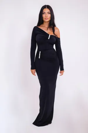 Peggy Diagonal Collar Long Sleeve Sexy Maxi Dress