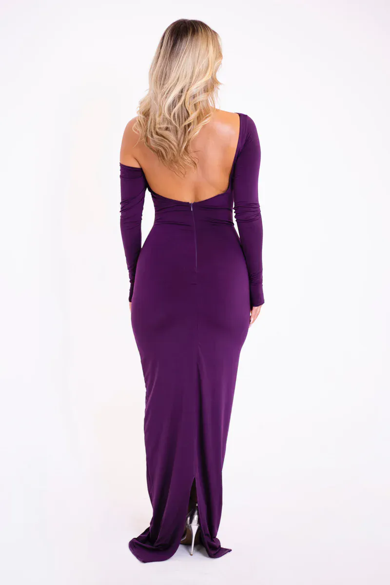 Peggy Diagonal Collar Long Sleeve Sexy Maxi Dress