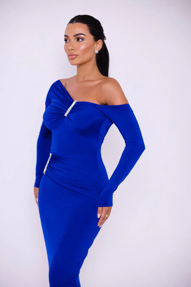 Peggy Diagonal Collar Long Sleeve Sexy Maxi Dress