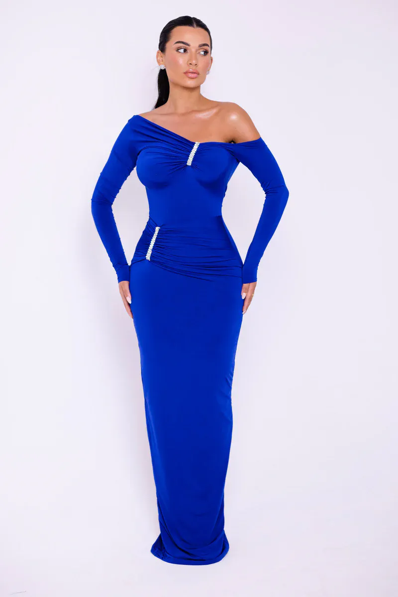 Peggy Diagonal Collar Long Sleeve Sexy Maxi Dress