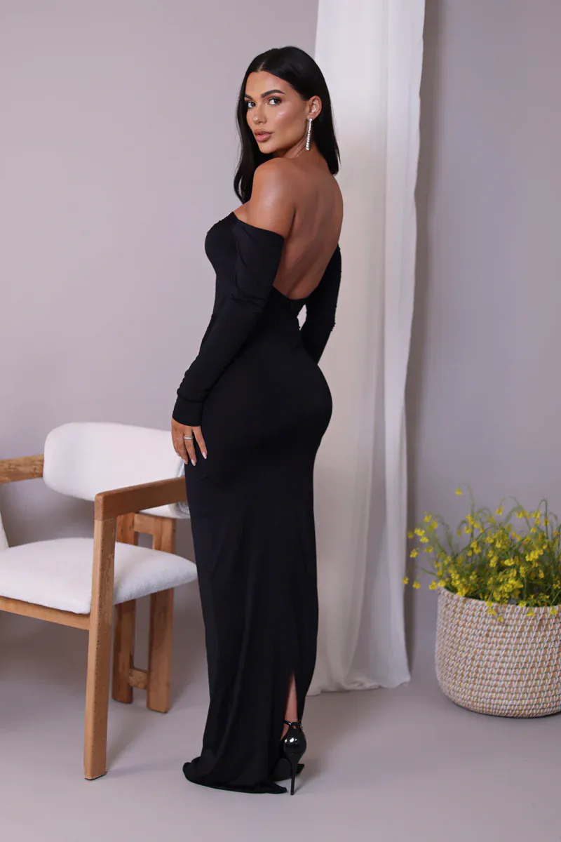Peggy Diagonal Collar Long Sleeve Sexy Maxi Dress