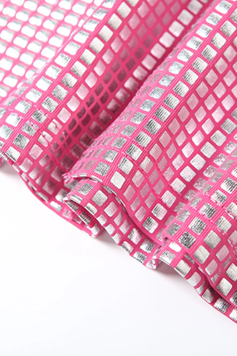 Pink Bright Plaid Sleeveless Halter Maxi Skirt Set