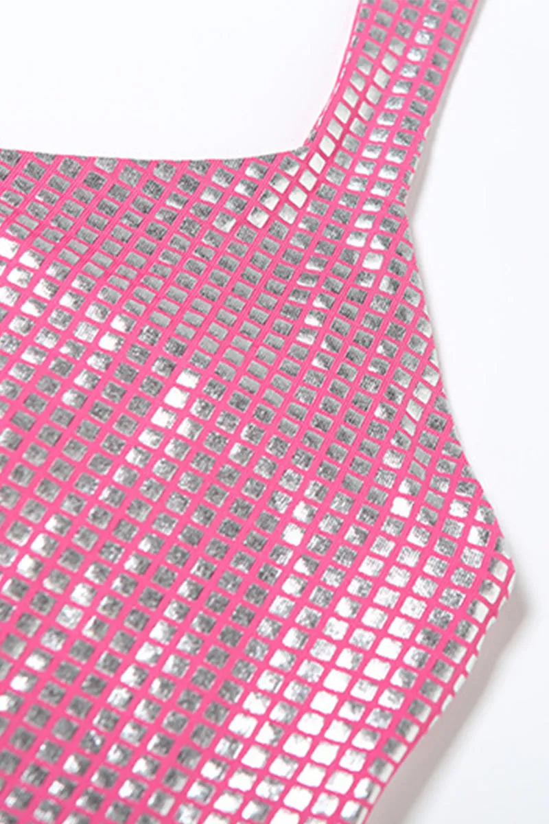 Pink Bright Plaid Sleeveless Halter Maxi Skirt Set