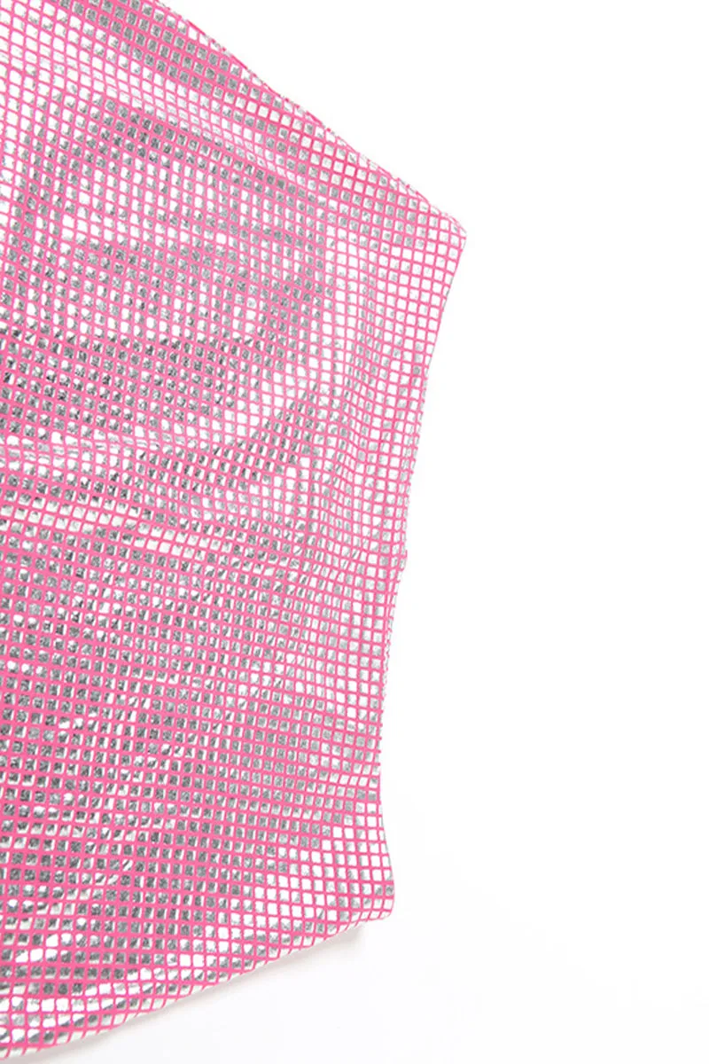 Pink Bright Plaid Sleeveless Halter Maxi Skirt Set
