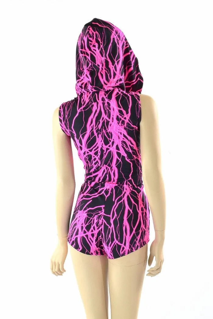 Pink Lightning Print Hoodie Romper