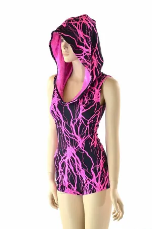 Pink Lightning Print Hoodie Romper