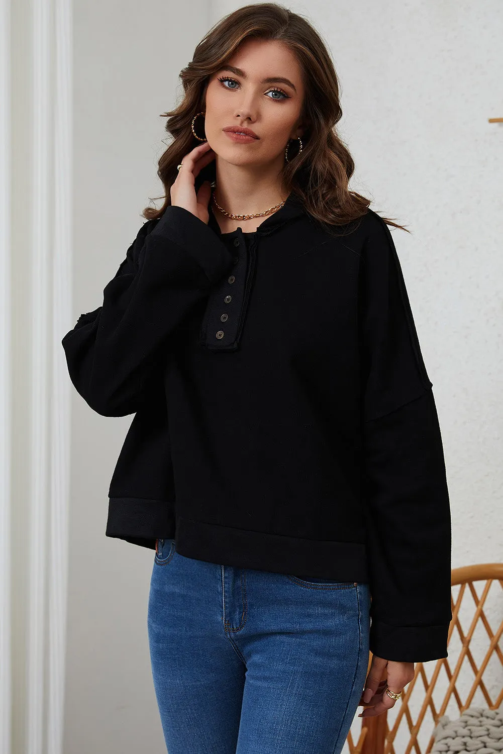 PRE:ORDER- QUARTER BUTTON DROPPED SHOULDER HOODIE