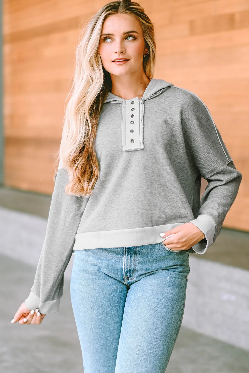 PRE:ORDER- QUARTER BUTTON DROPPED SHOULDER HOODIE