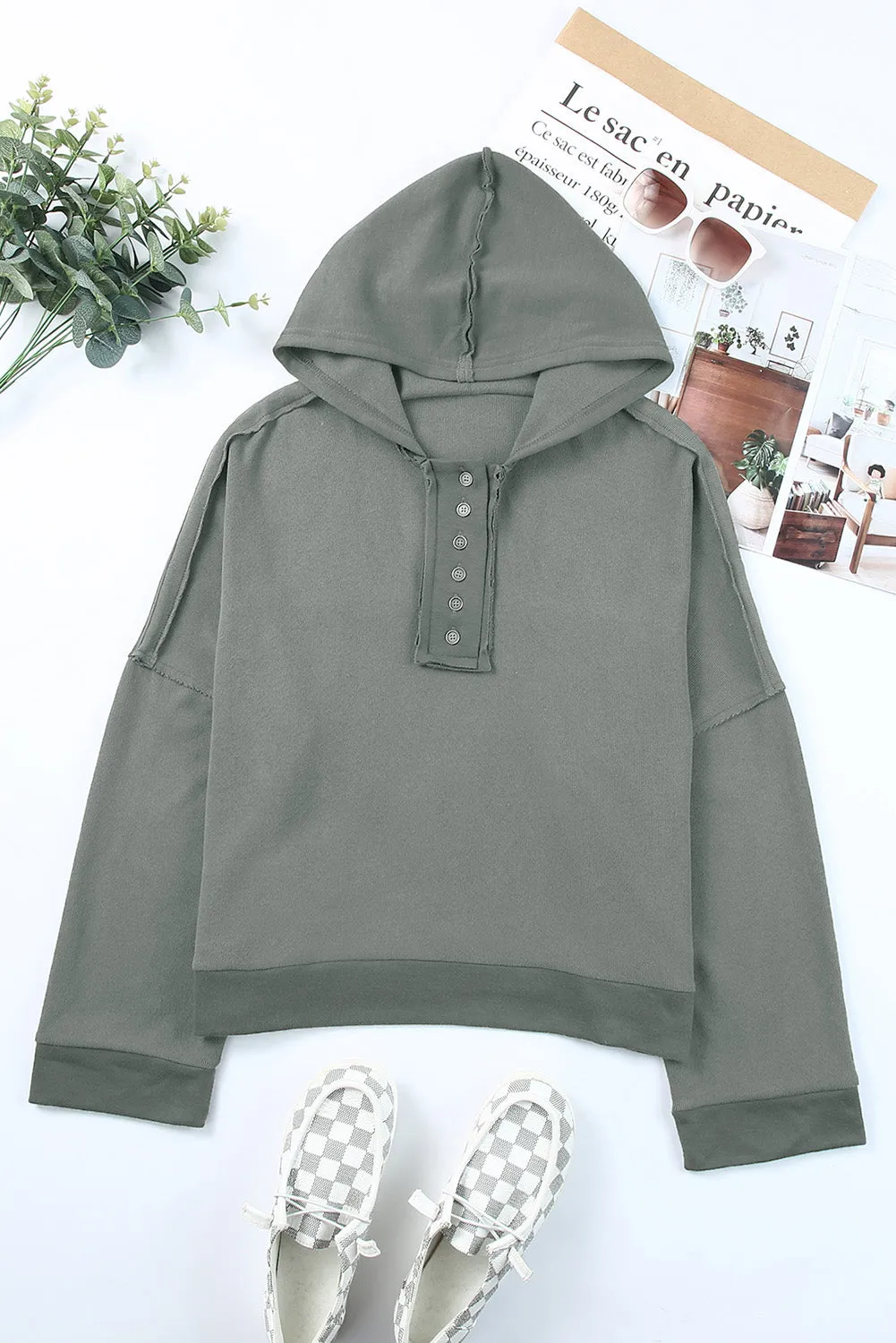 PRE:ORDER- QUARTER BUTTON DROPPED SHOULDER HOODIE