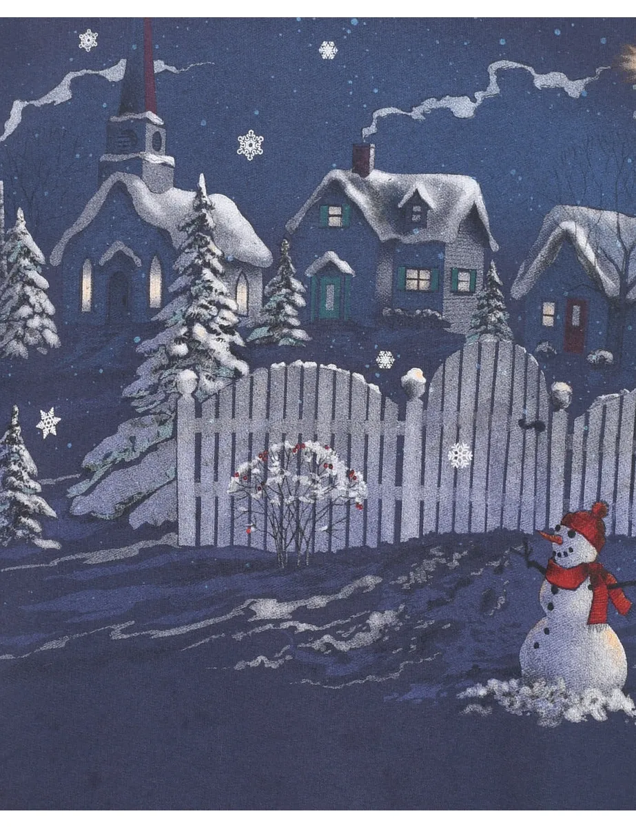 Purple Snowman Printed Sweatshirt - M