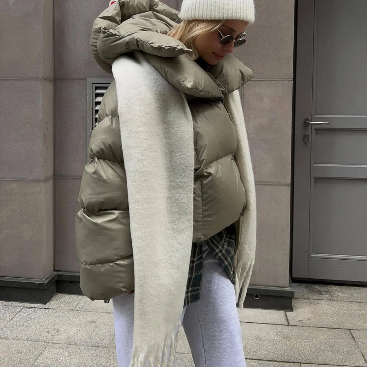 Quiet Luxury Monochrome Chunky Fringe Long Brushed Mohair Blend Scarf