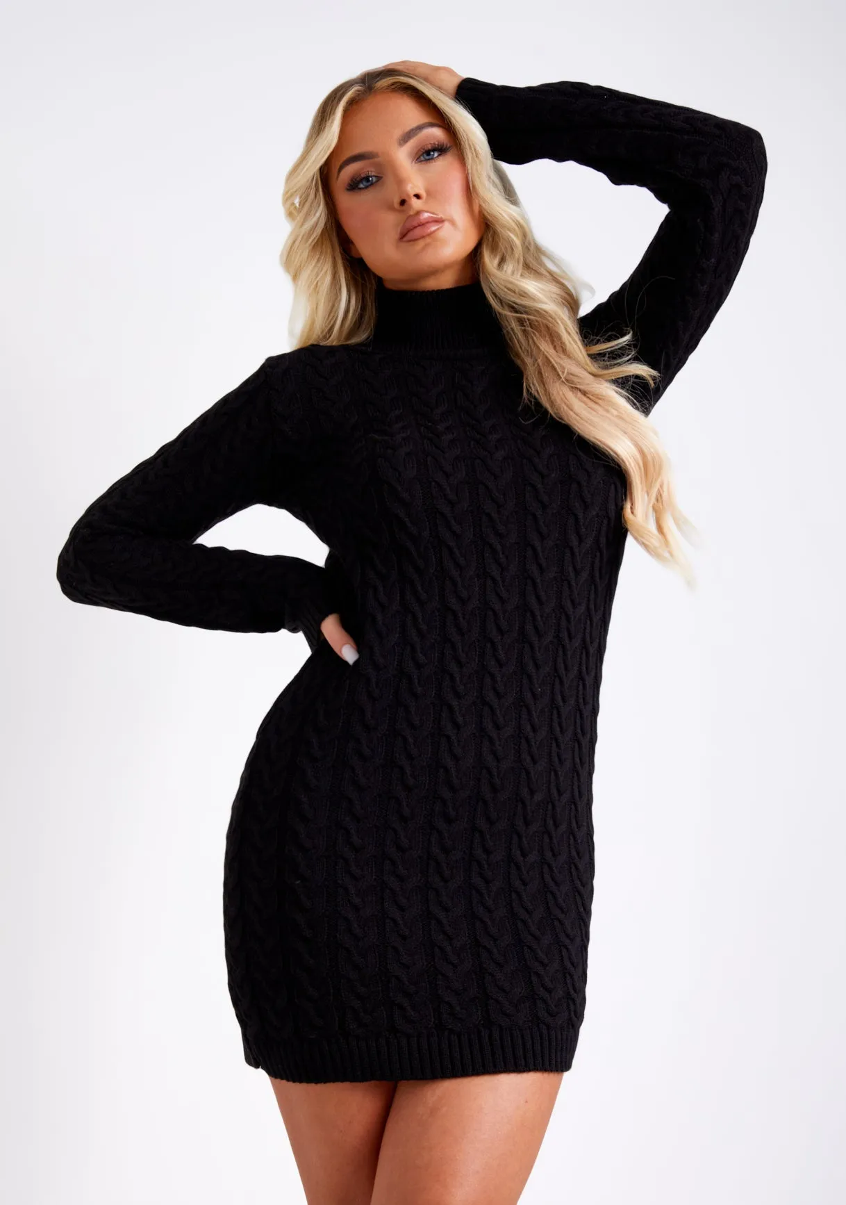 Raquel Black Cable Knit Jumper Dress