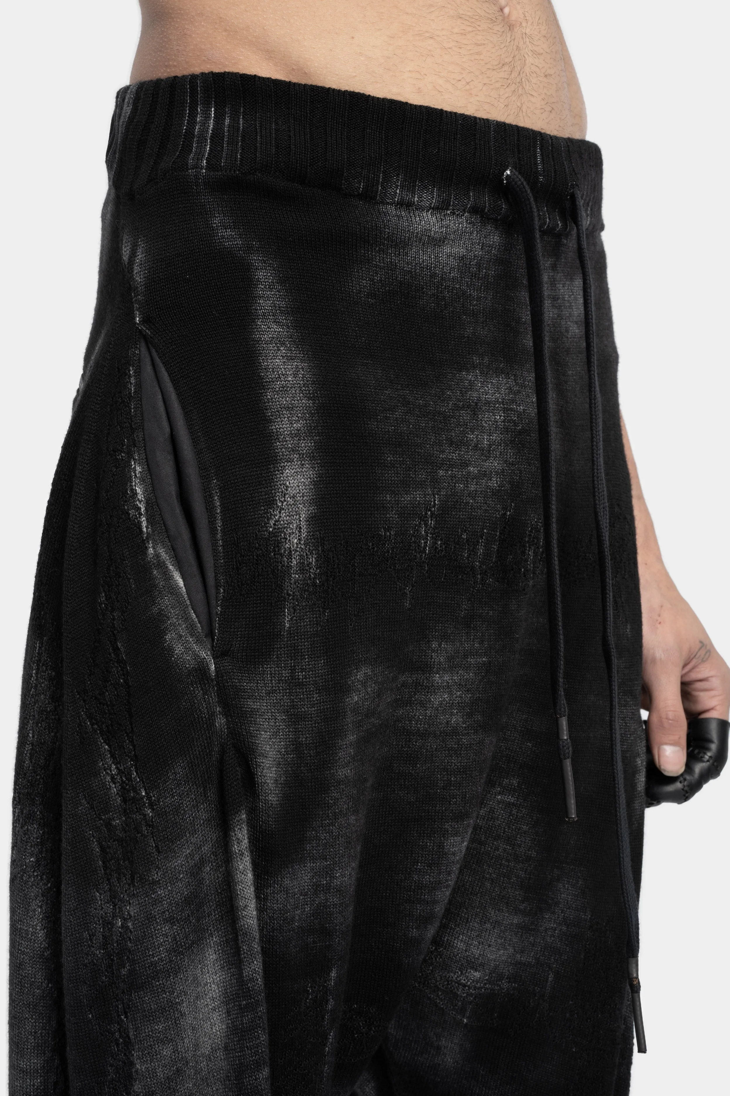 Relaxed drop crotch knit pants, Black spray