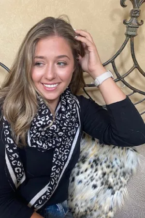 Reversible Black and White Animal Print Knit Scarf