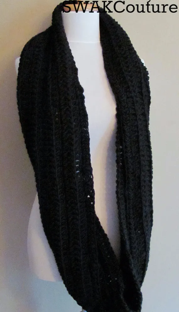 Ribbed Eternity Scarf 100% Wool - Red or Choose Your Color