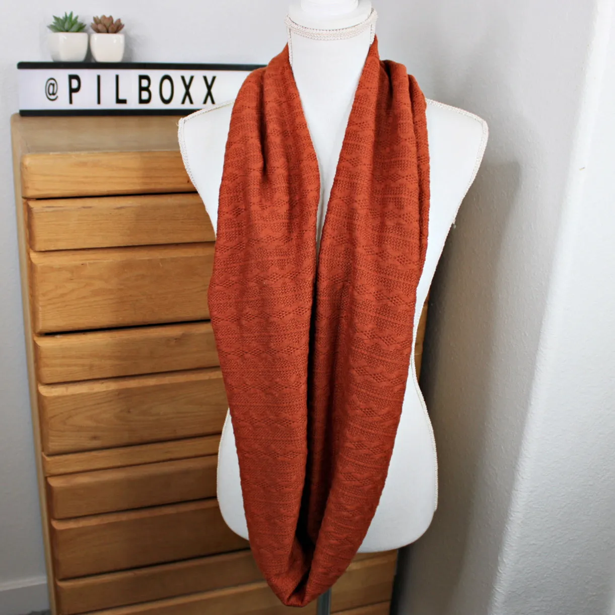 Rust Chunky Cable Knit Infinity Scarf