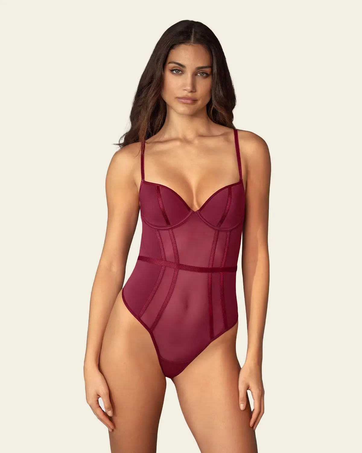 Sheer Structured Sexy Bodysuit with Thong Bottom