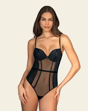 Sheer Structured Sexy Bodysuit with Thong Bottom