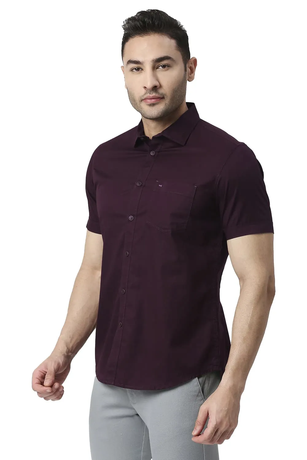 Slim Fit Cotton Twill Halfsleeves Shirt