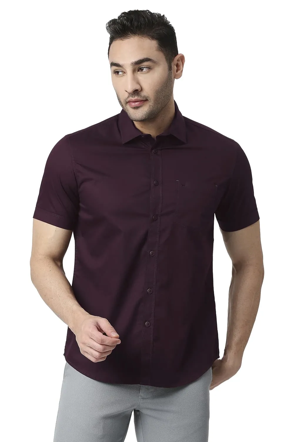 Slim Fit Cotton Twill Halfsleeves Shirt