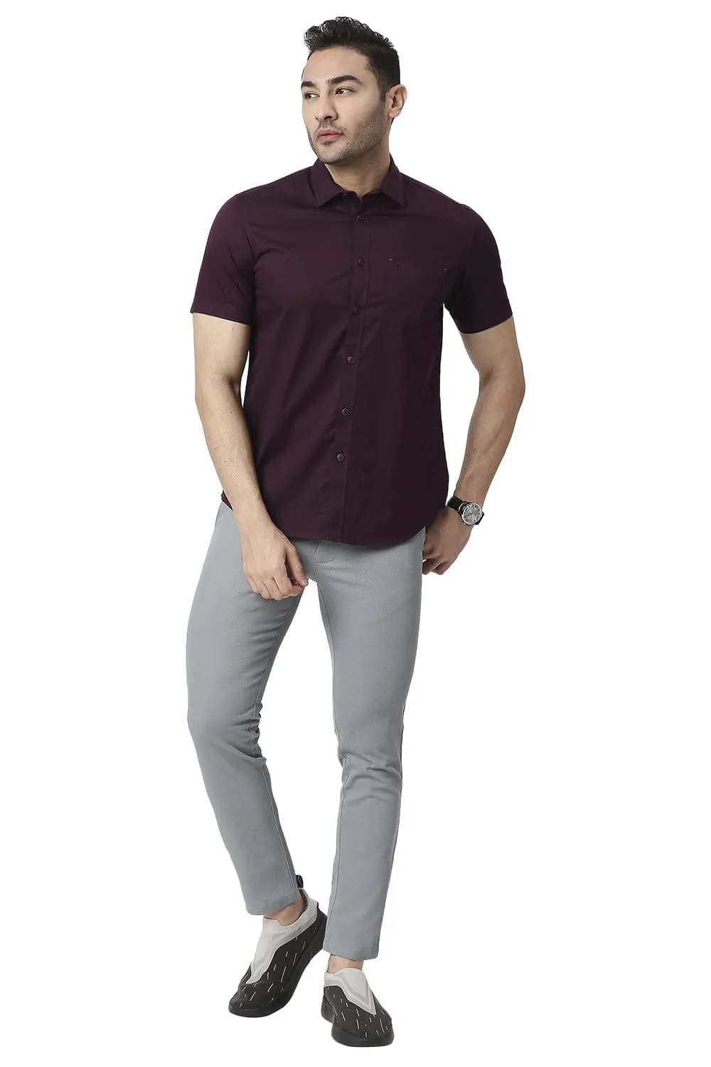 Slim Fit Cotton Twill Halfsleeves Shirt