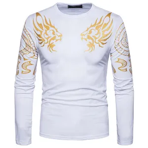 Spring Fall Printed Long Sleeve Casual T-shirt for Men