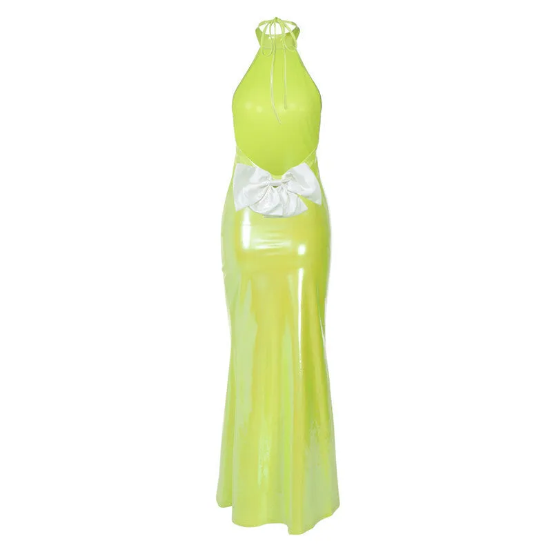 Susan Halter Backless Bow Sexy Maxi Dress