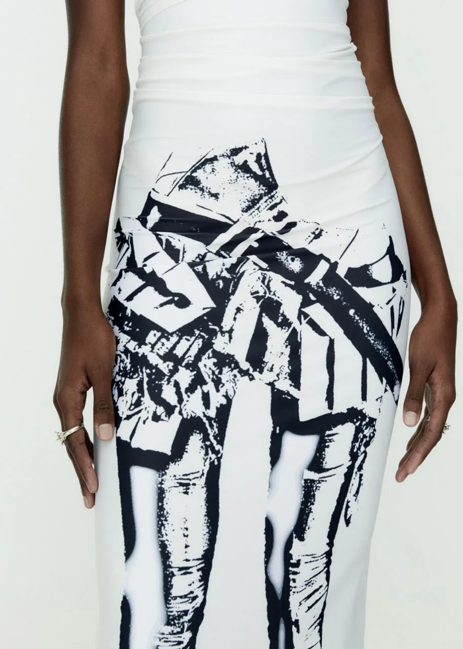 Twirl Skirt Print Dress Ecru