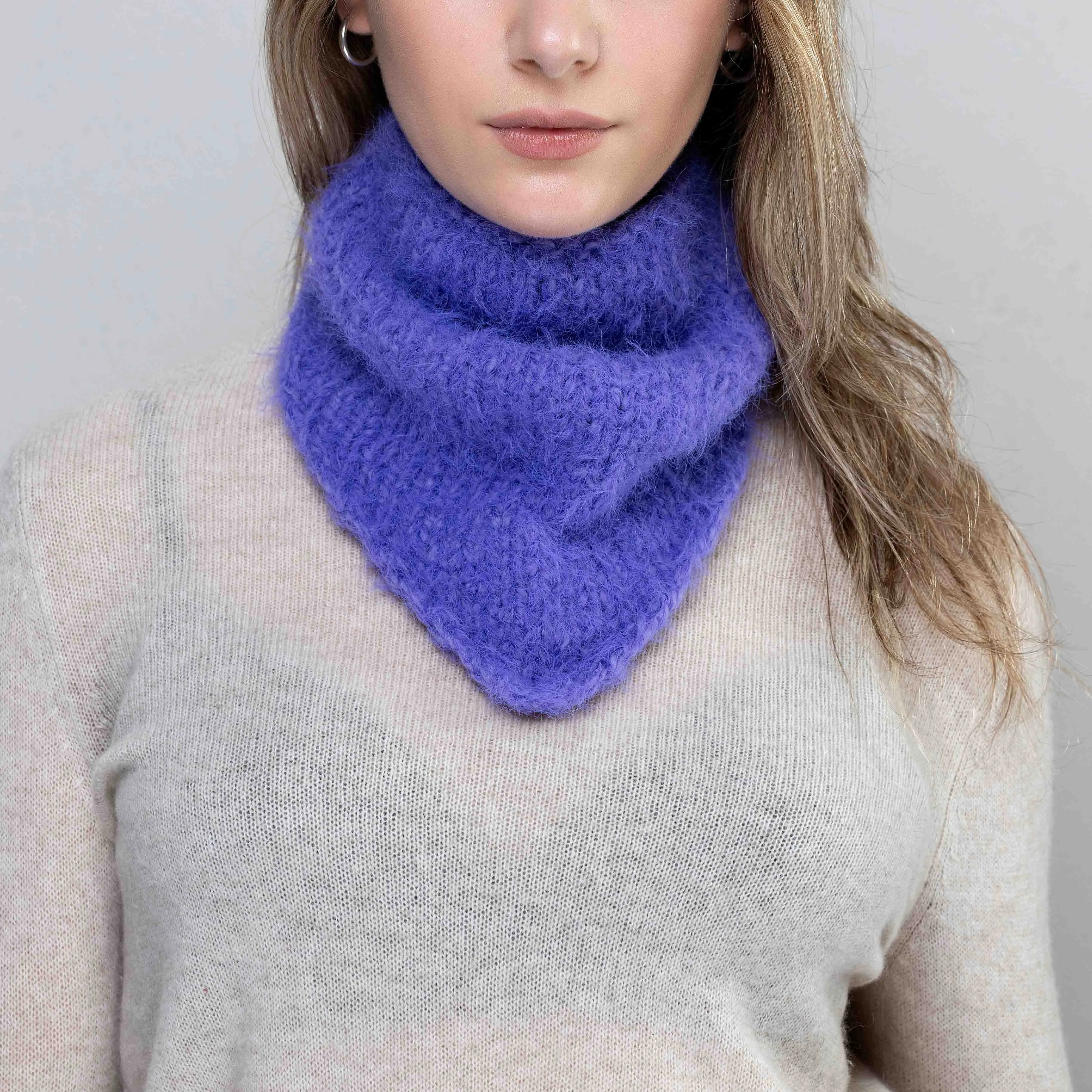 Violet -Knit Head Scarf Merino Wool in Lavender, Neck Warmer, Winter Headband Handmade, Wool Headscarf