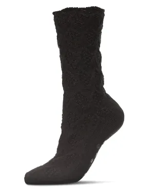 Weaved Flower Chunky Knit Crew Sock
