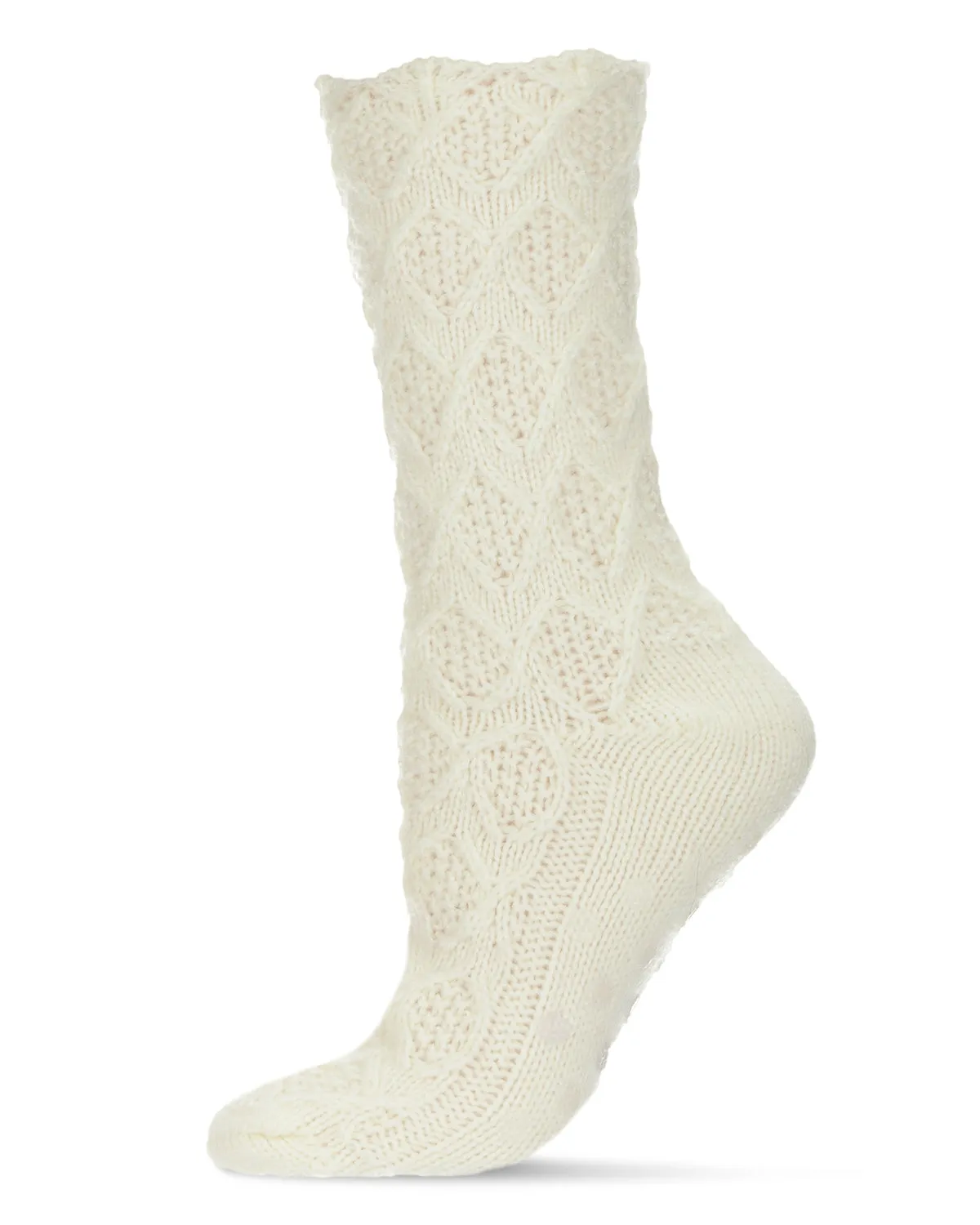 Weaved Flower Chunky Knit Crew Sock