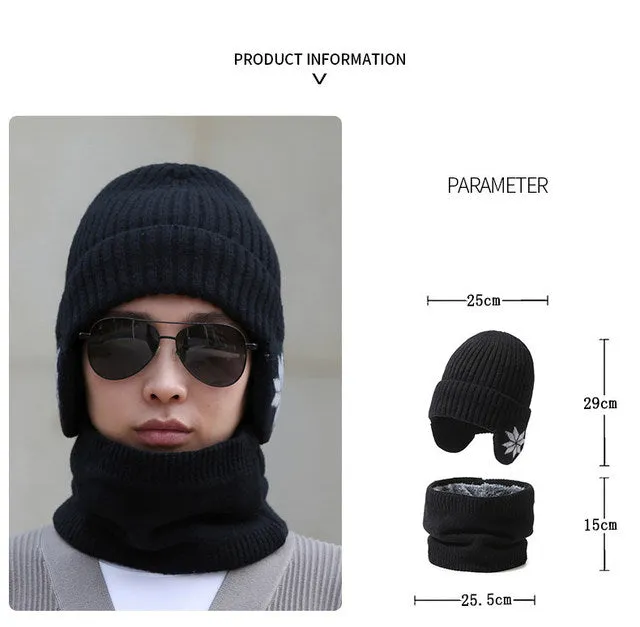 Winter Knitted Hat Cap Earmuff with Neck Warmer - 4047